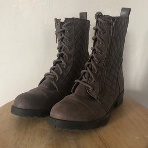 Brown Textured Combat Boots